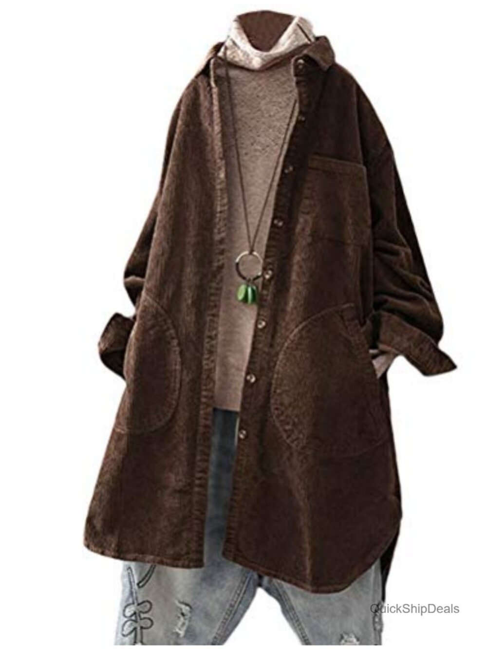 Women's Corduroy Button Down Shirt Jacket with Pockets Long Sleeve